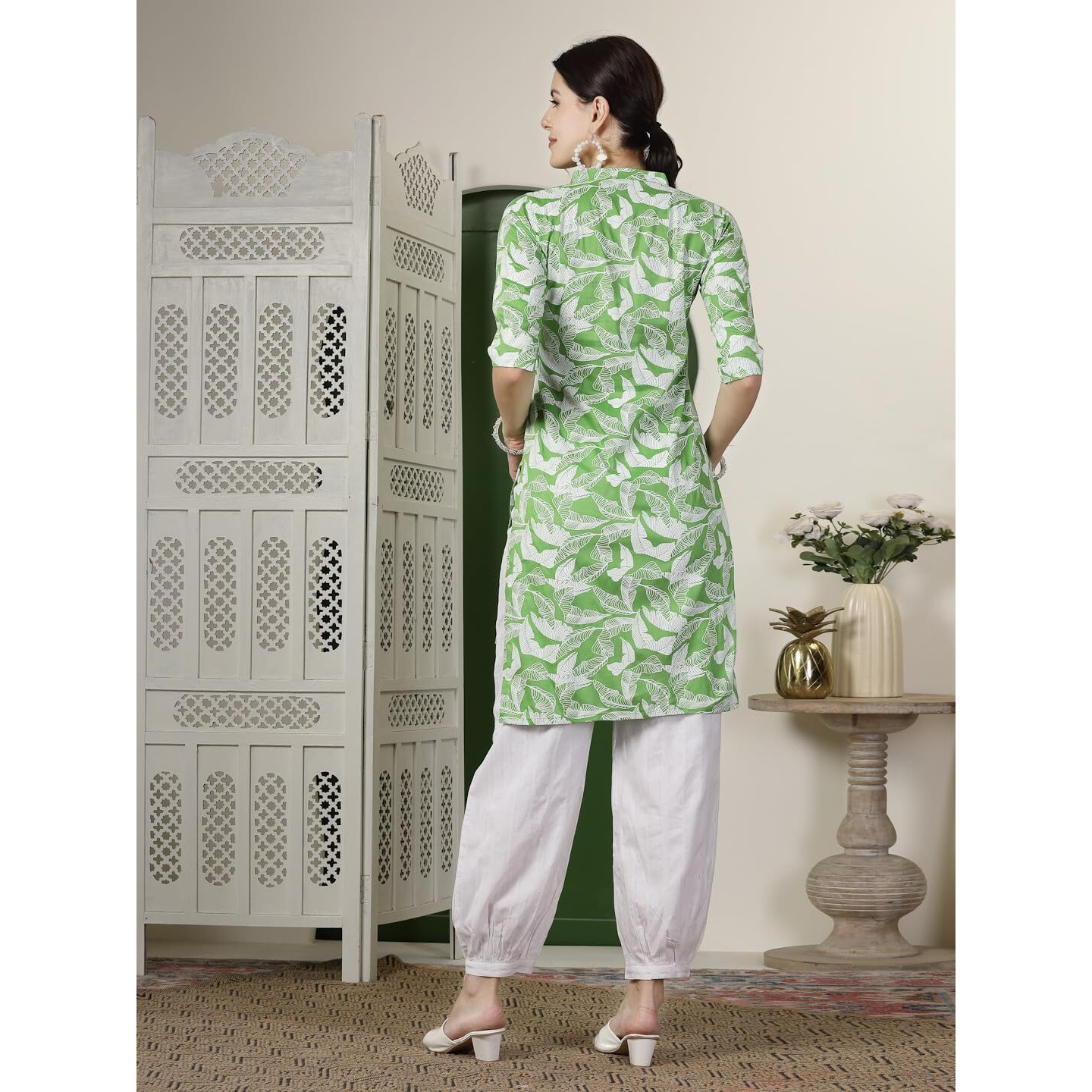 Stylum Women's Paisley Printed Rayon Straight Kurta (Greenparle40_Green, L)