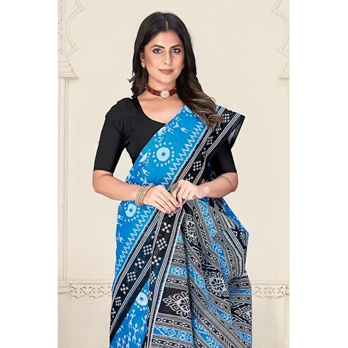 Tamaira Fashion Women's Warli Printed Sambalpuri Pure Cotton Mulmul Saree Without Blouse Piece(2483_Turquoise)