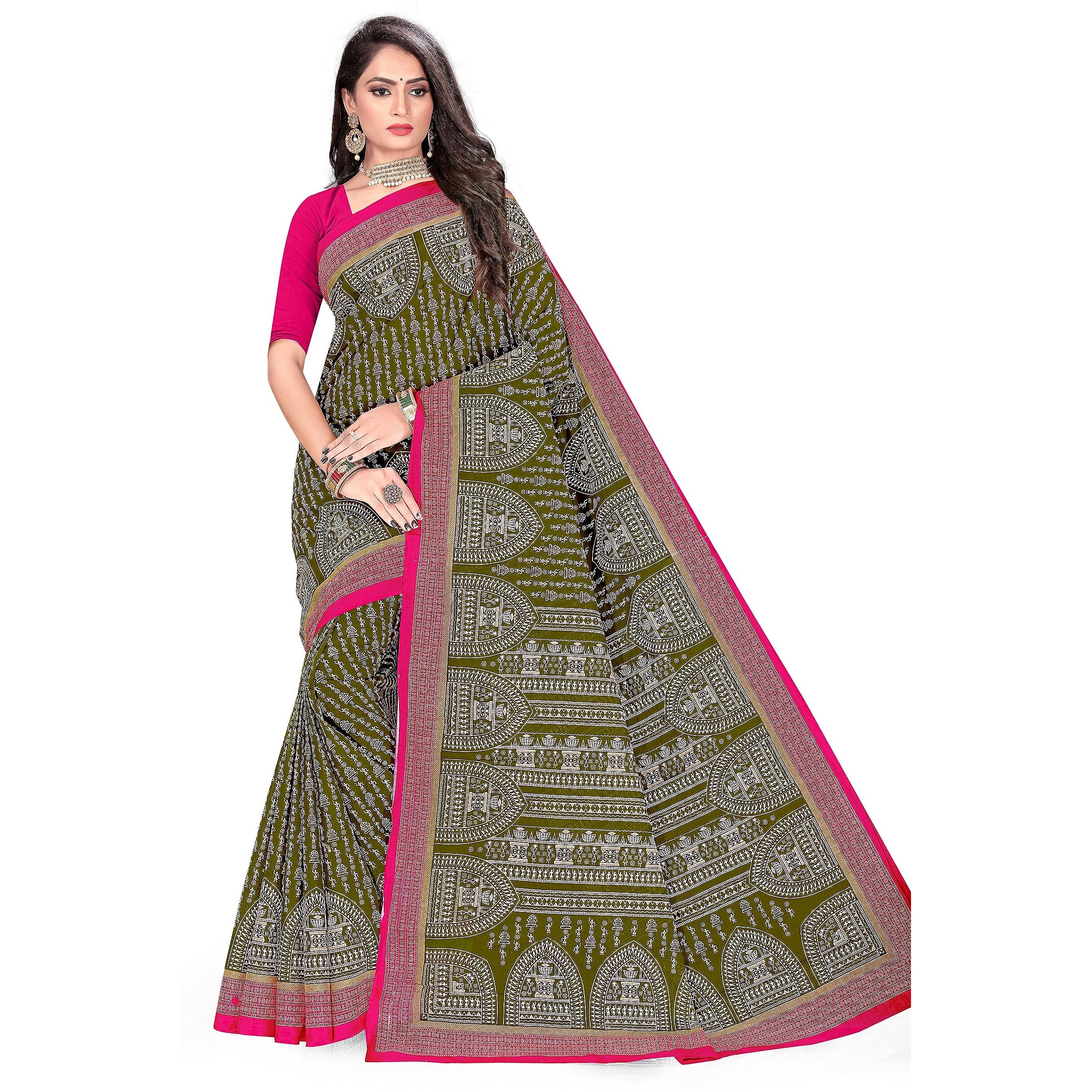 Tamaira Fashion Women's Plain Weave Pure Cotton Saree Without Blouse Piece(11232_Green)