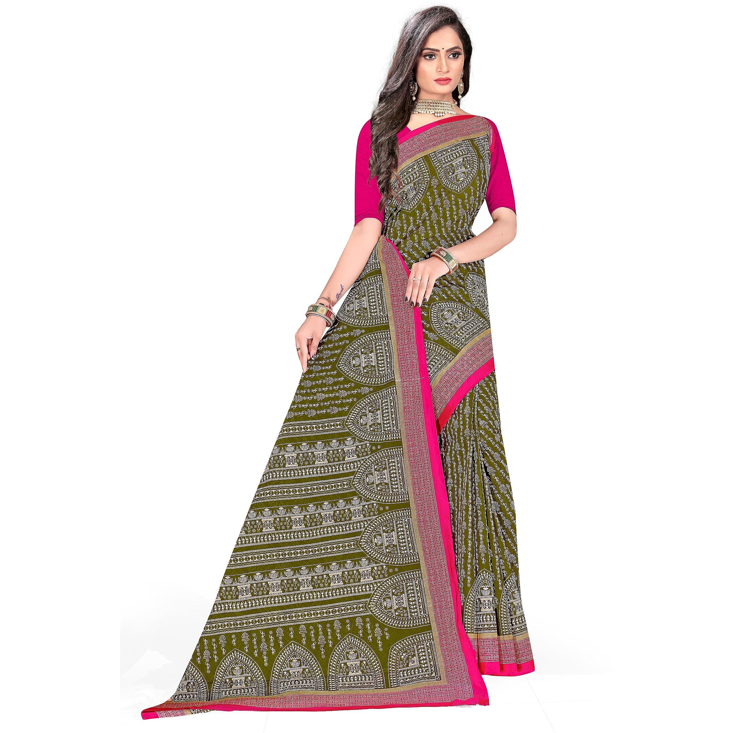 Tamaira Fashion Women's Plain Weave Pure Cotton Saree Without Blouse Piece(11232_Green)