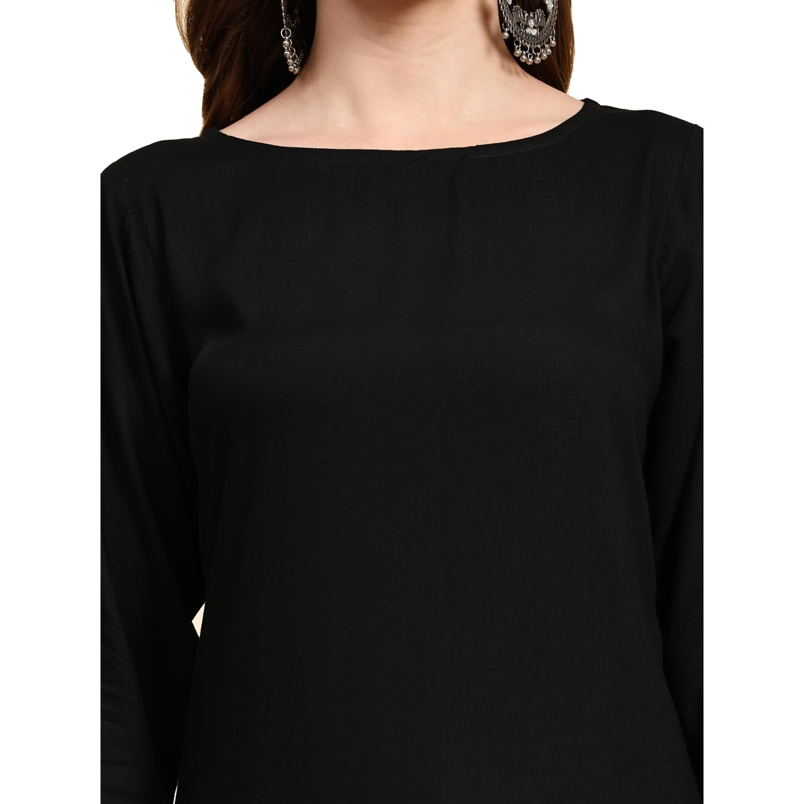 Weavers Villa Women's Cotton Plain Straight Kurta (Small) Black