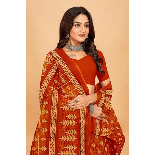 Tamaira Fashion Women's Jaipuri Hand Block Printed Pure Cotton Mulmul Saree Without Blouse Piece(11615_Mustard)