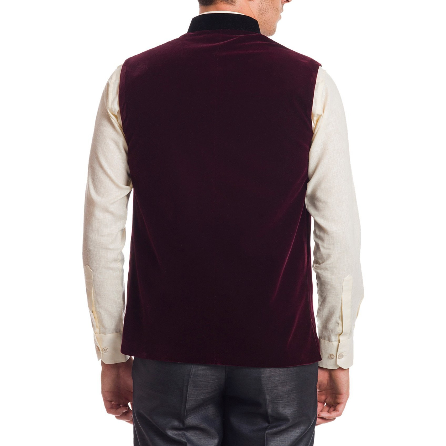 Wintage Men's Velvet Bandhgala Festive Dark Maroon Nehru Jacket Waistcoat