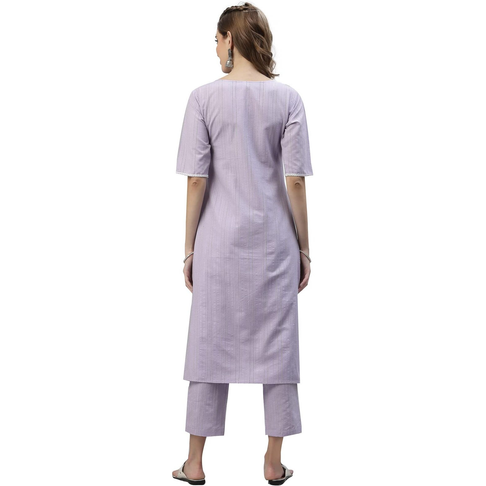 Stylum Women's Self Woven Striped Cotton Blend Straight Kurta Pant Set (Mauve) (In, Alpha, 3Xl, Plus, Mauve)