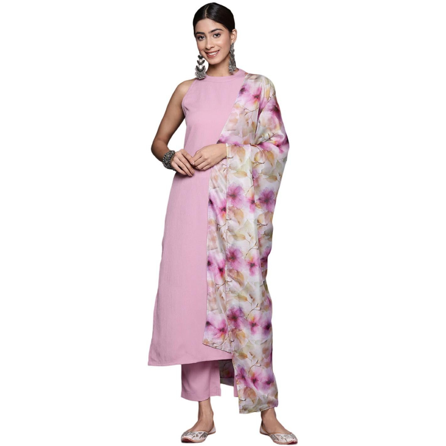 Varanga Women's Crepe Regular Kurta Set (Nv_Vskd31466_Vardup1426_Pink