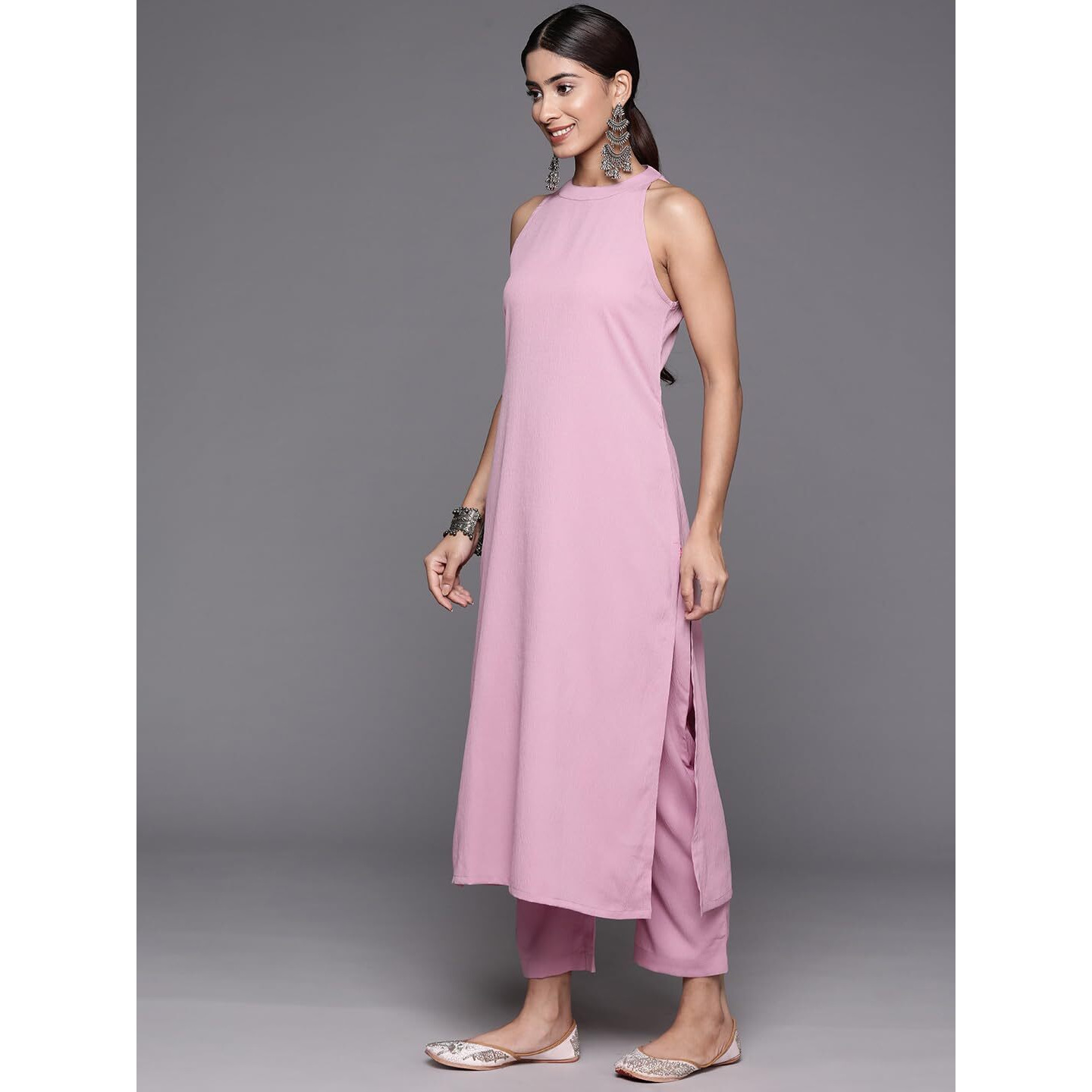 Varanga Women's Crepe Regular Kurta Set (Nv_Vskd31466_Vardup1426_Pink