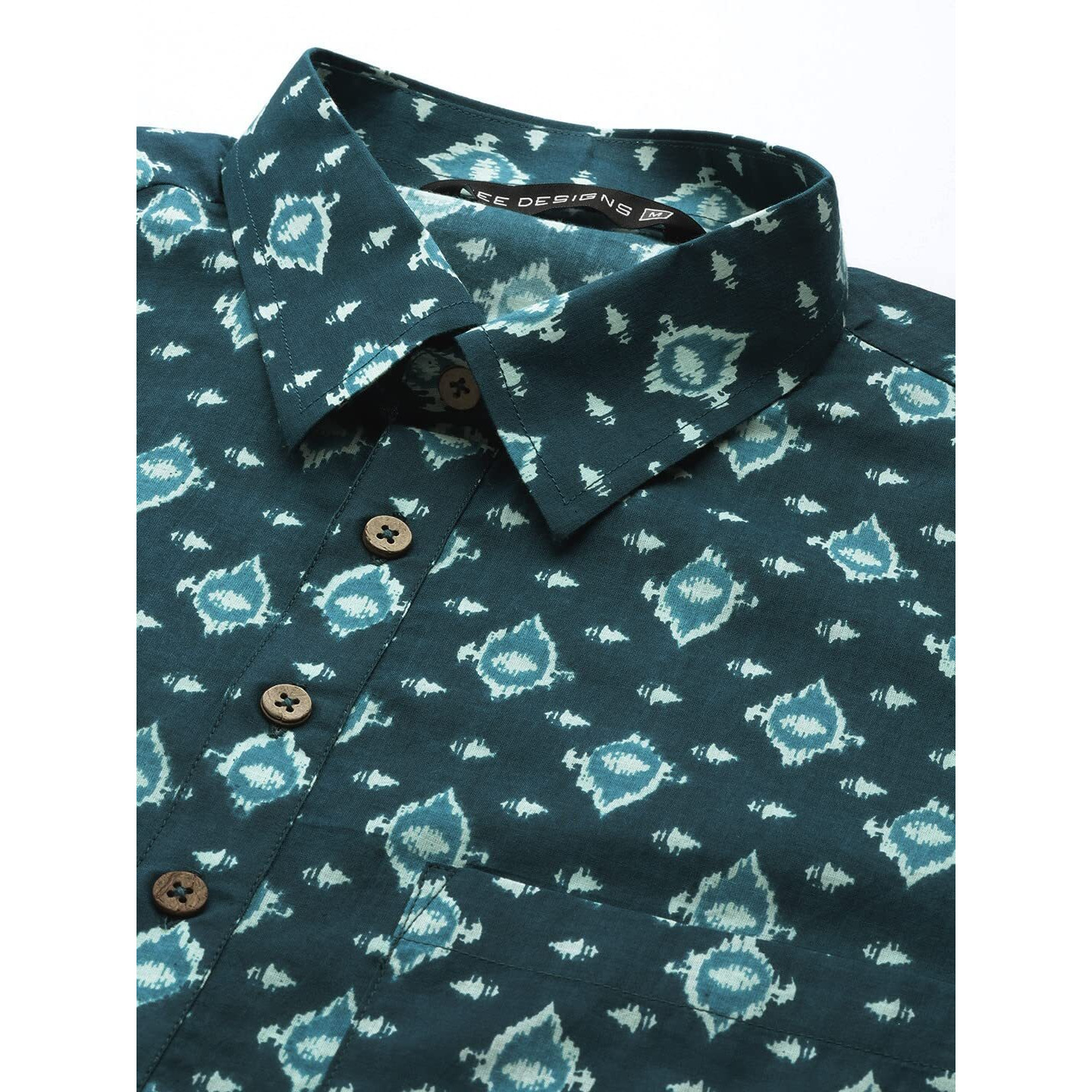 See Designs Men's Teal Blue Regular Pure Cotton Pathani Printed Men's Kurta - Sdpkt_1165M