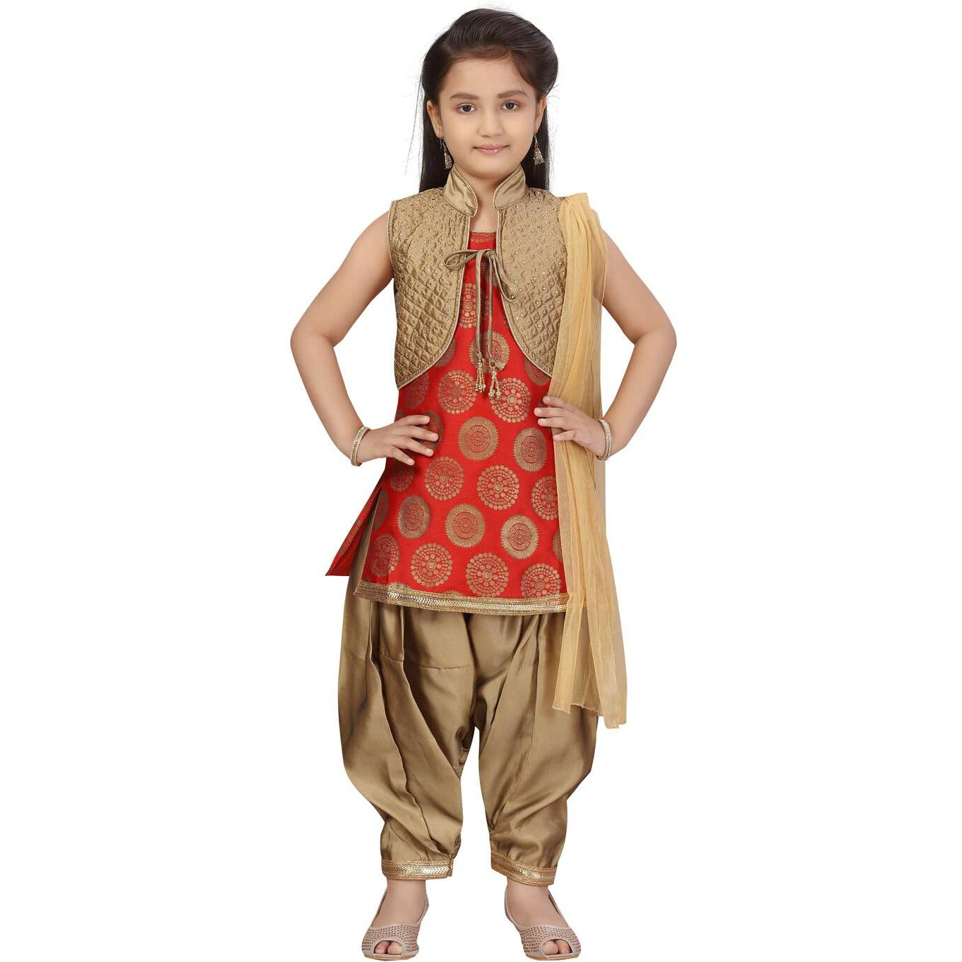 Aarika Girl's Silk Salwar Suit Set (Pt-18306_Red-Gold_32)