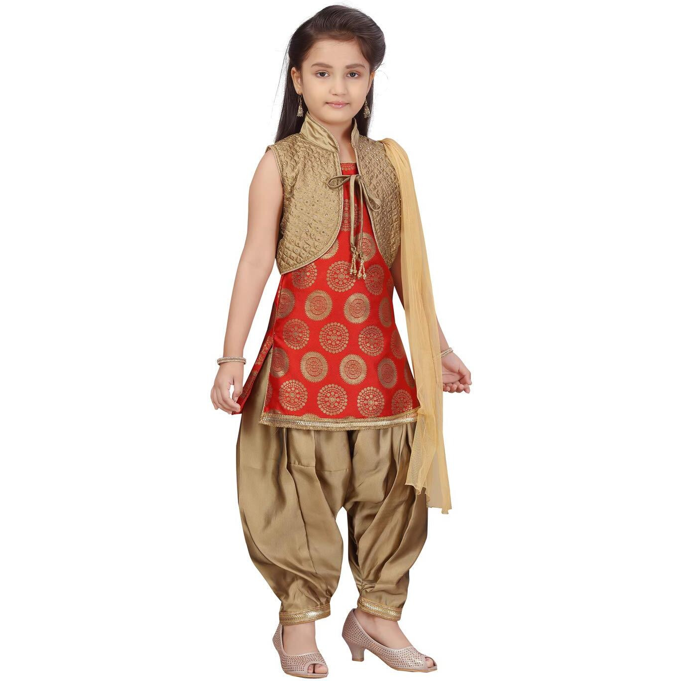 Aarika Girl's Silk Salwar Suit Set (Pt-18306_Red-Gold_32)
