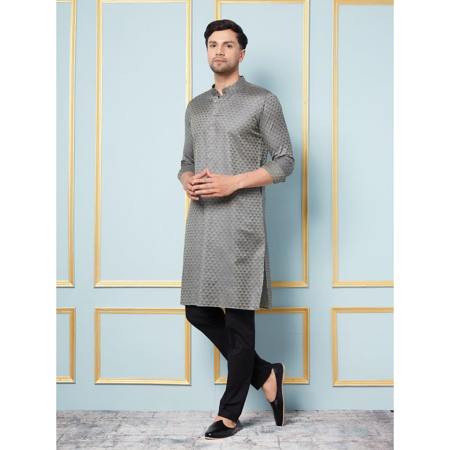 See Designs Charcoal Regular Fit Self Pattern Kurta_Sdskt1216L