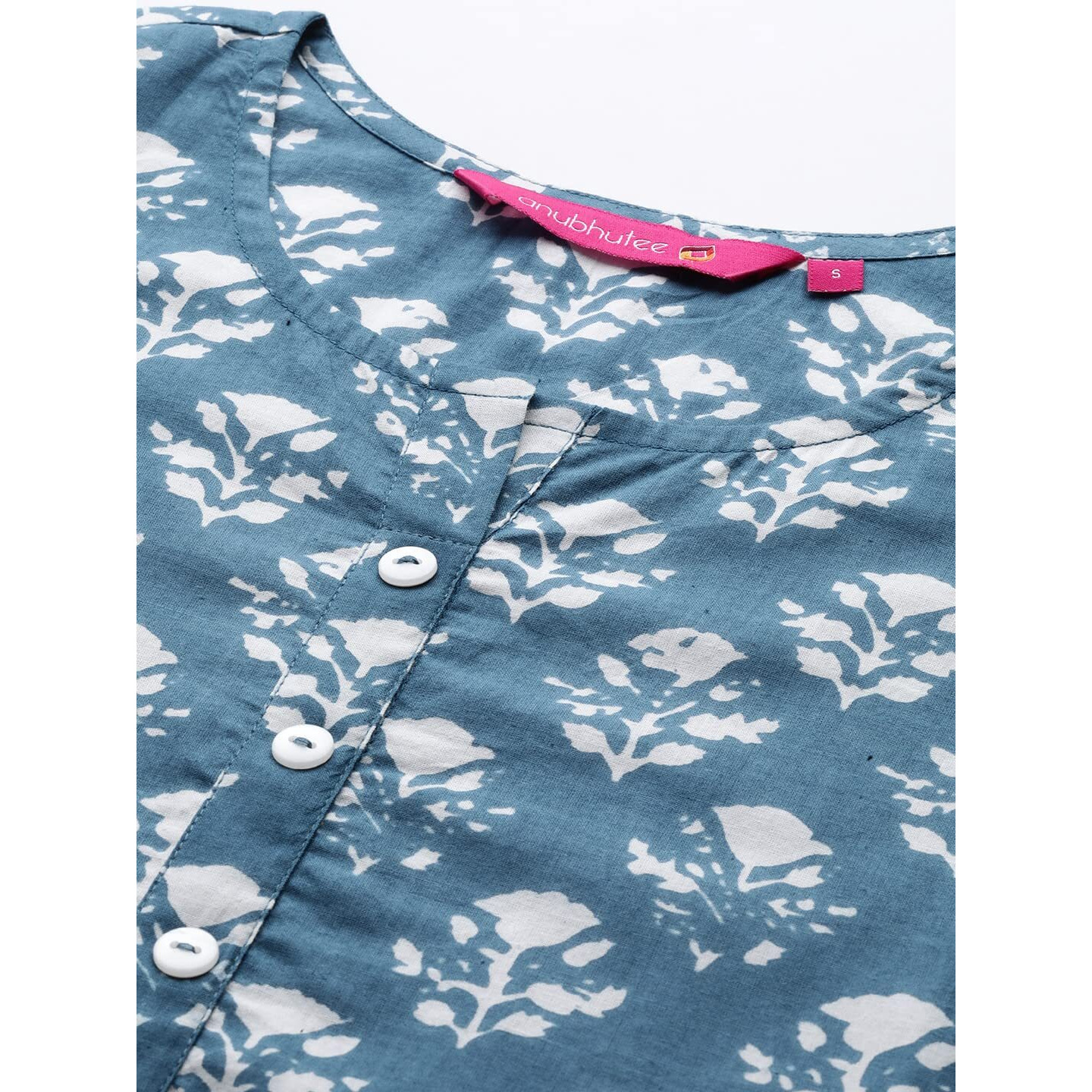 Anubhutee Women's Cotton Blue Floral Printed Straight Kurta Suit Set With Trousers