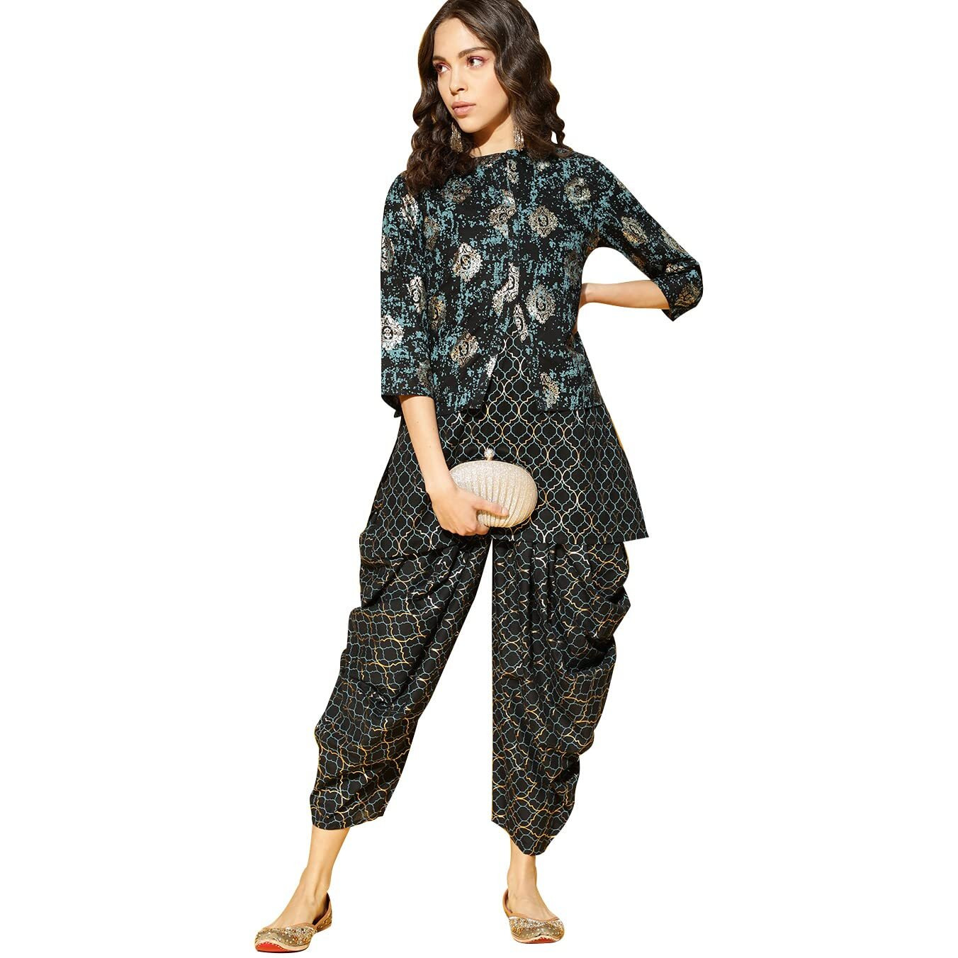Ziyaa Women's Cotton Salwar Suit Set (Zikuco3589Anddh-Xxl_Black_2Xl)