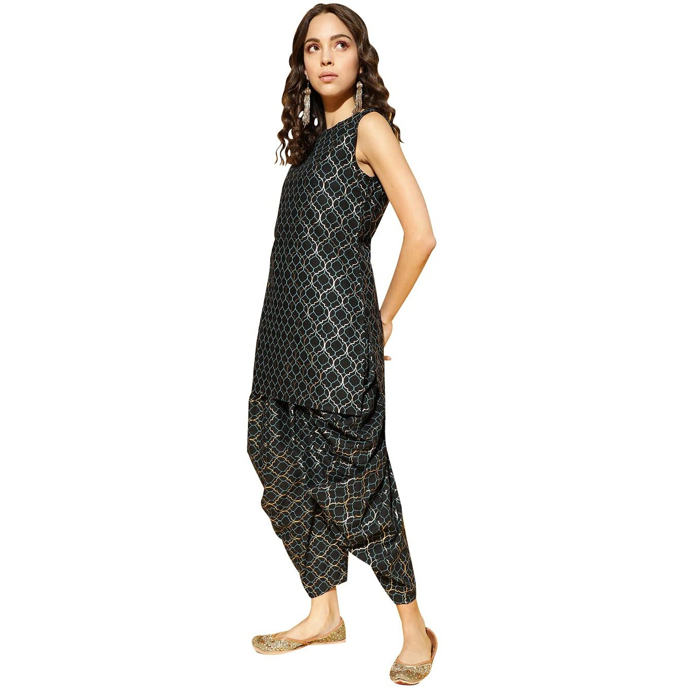 Ziyaa Women's Cotton Salwar Suit Set (Zikuco3589Anddh-Xxl_Black_2Xl)