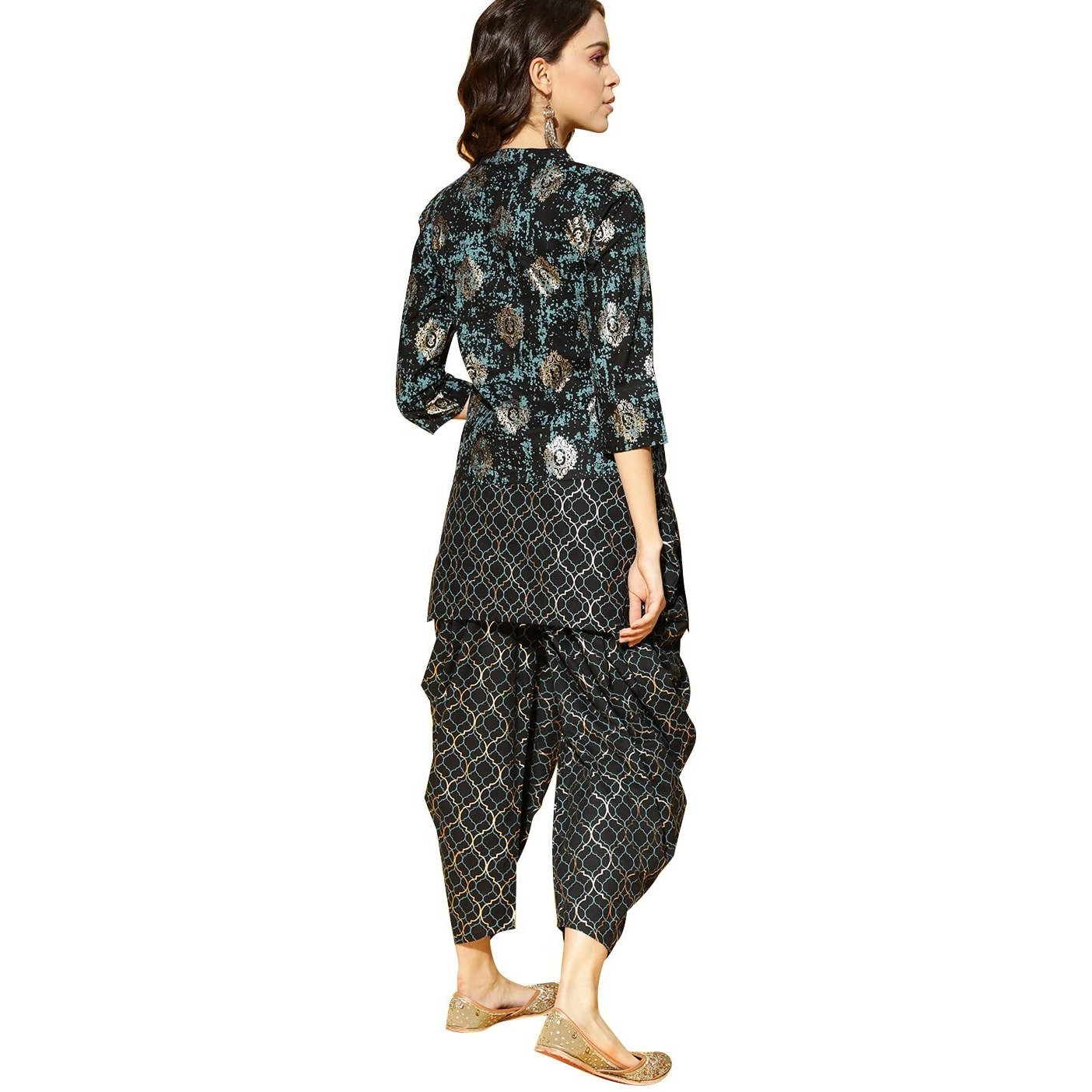 Ziyaa Women's Cotton Salwar Suit Set (Zikuco3589Anddh-Xxl_Black_2Xl)