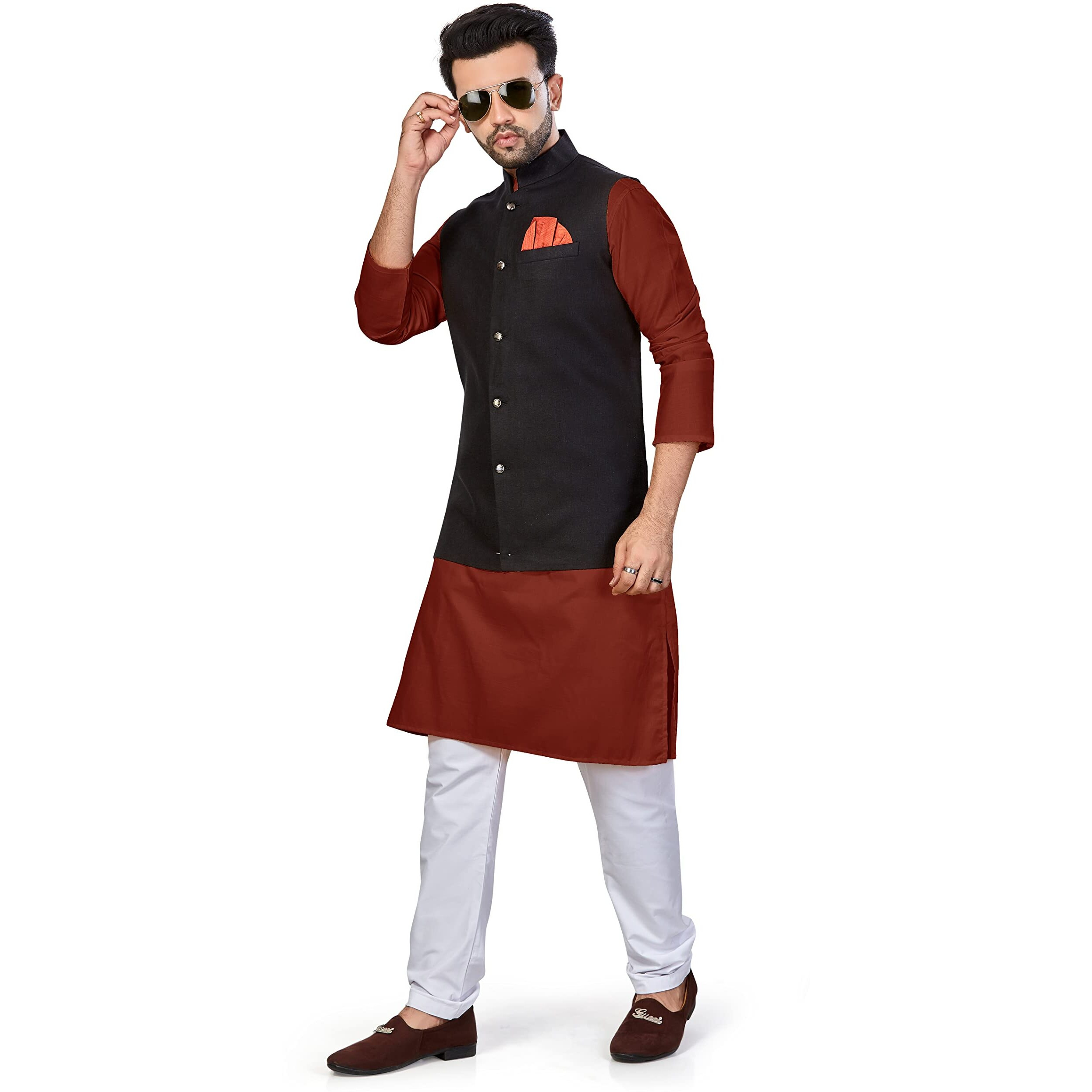 Be Active Men's Solid Linen Blend Kurta Pyjama 3 Piece Set || Men Kurta Pajama With Modi Jacket || Kurta Pajama Nehru Jacket For Men (Rfset0015-3-Xxl)