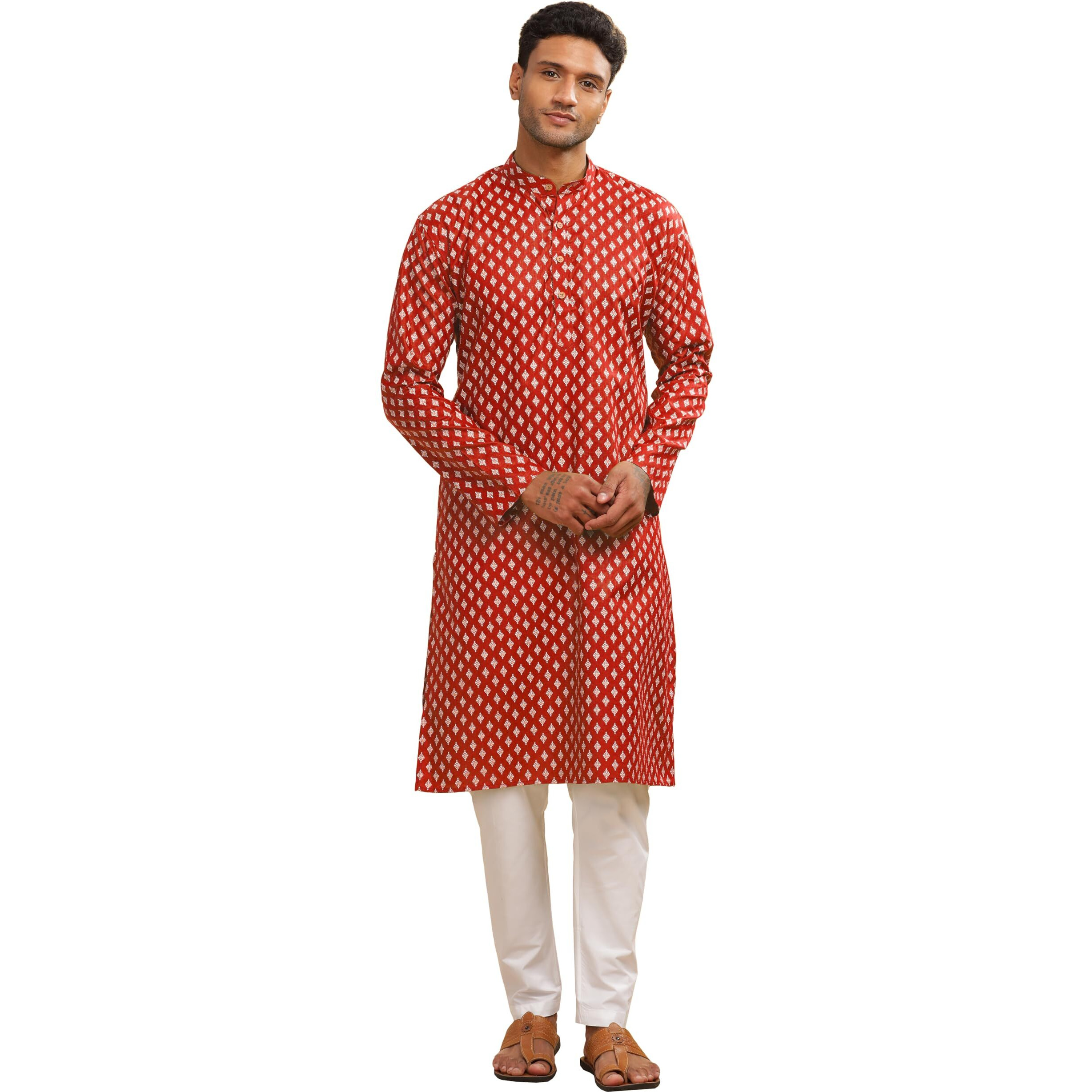 Be Active Men's Cotton Regular Kurta (C-399-3_Red