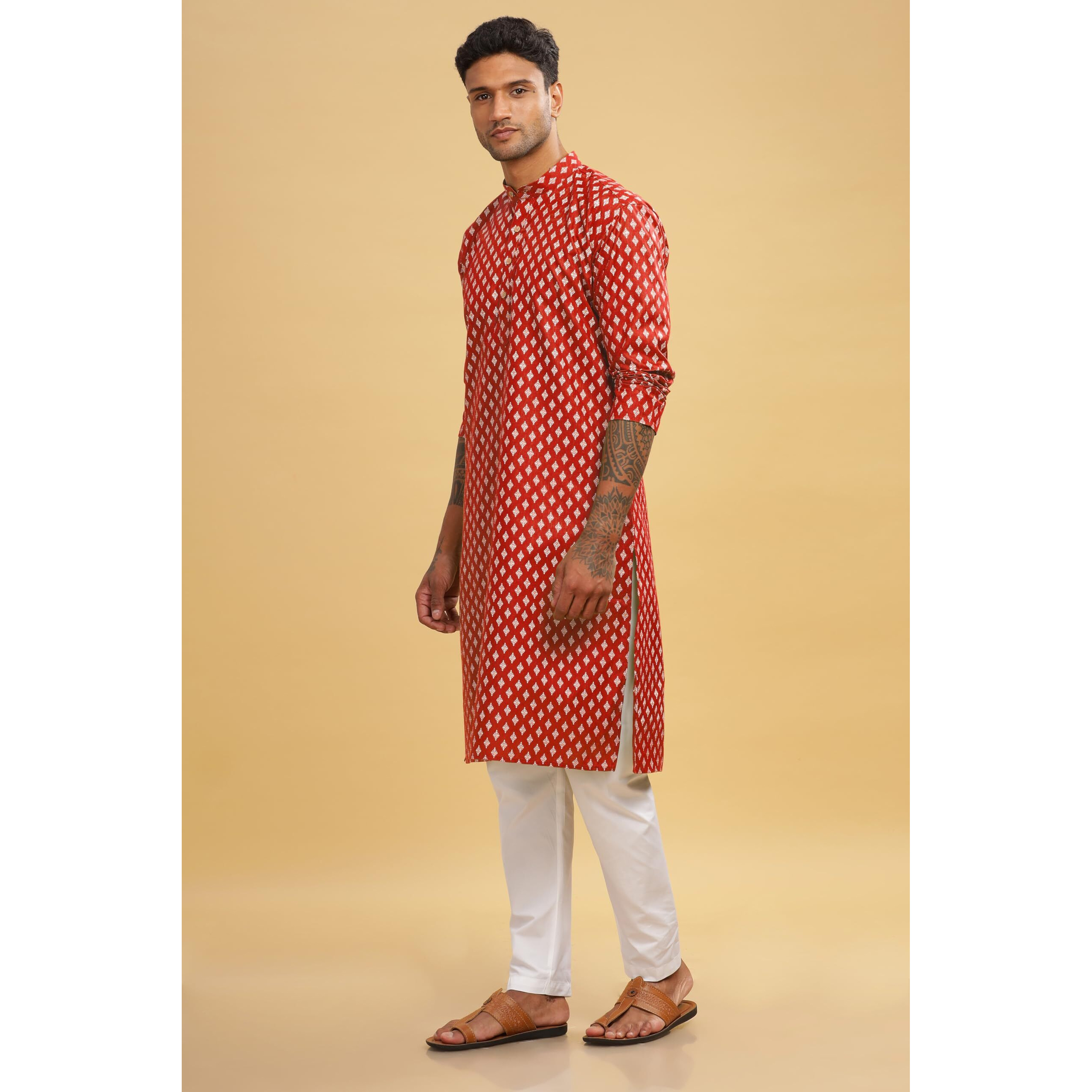 Be Active Men's Cotton Regular Kurta (C-399-3_Red