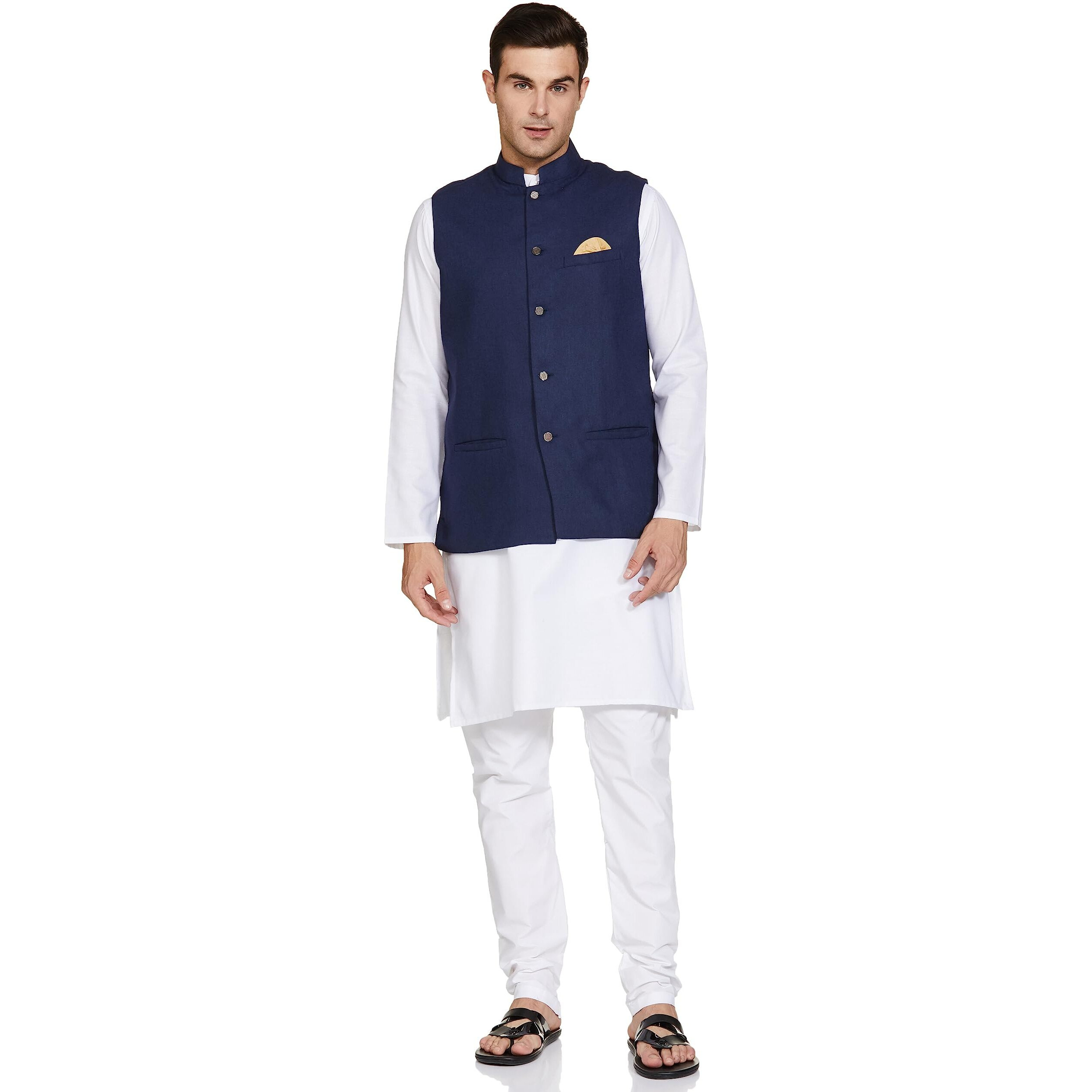 Be Active Men's Solid Linen Blend Kurta Pyjama 3 Piece Set || Men Kurta Pajama With Modi Jacket || Kurta Pajama Nehru Jacket For Men (C-Rfkt0001-1-Set-L)