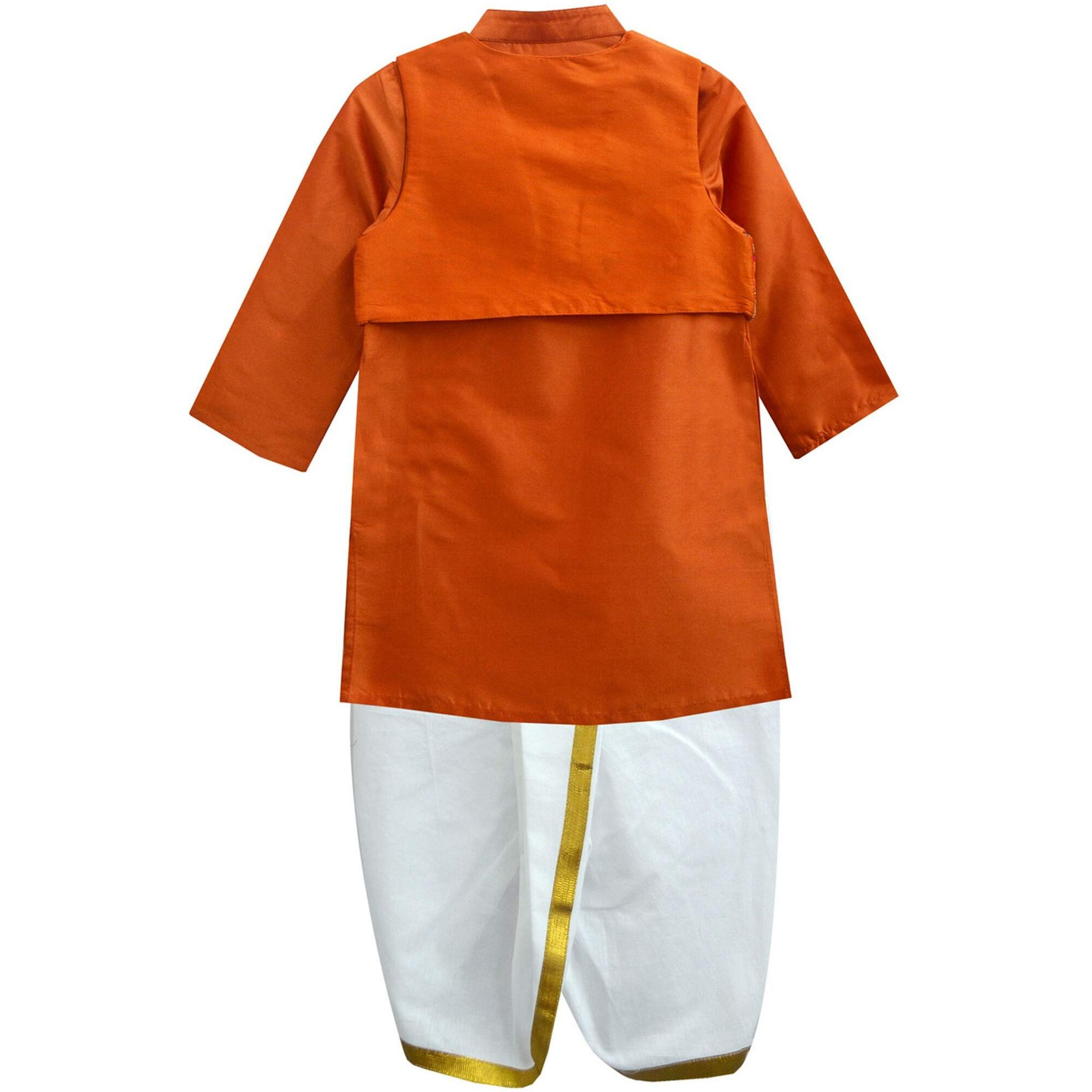 A.T.U.N. Boys' Regular Fit Dhoti (Bkls Taf Org_Orange-White_8-9 Years)