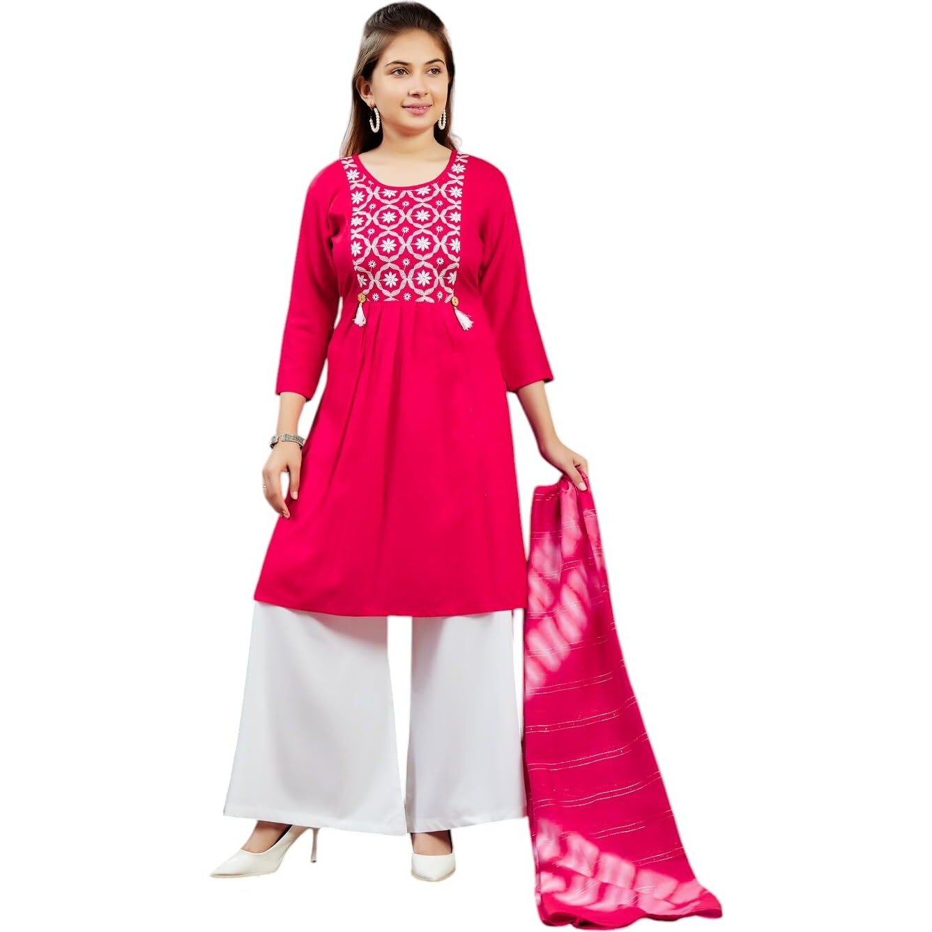 Aarika Girl's Cotton Regular Tunic Shirt (Kurti-H-6_Red_38)