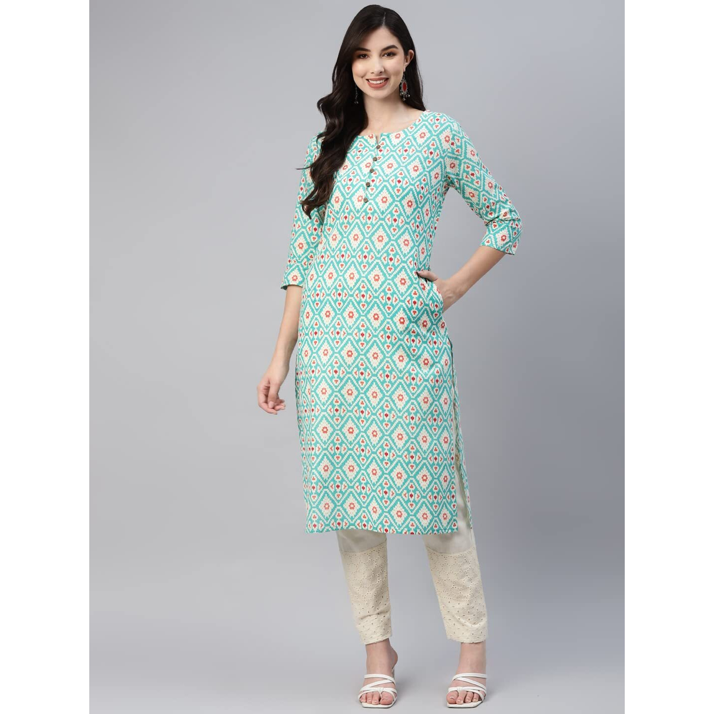 Aarika Women's Cotton Regular Tunic Shirt (Kurti-W-Nm-A-110_Firozi_Xxxl)