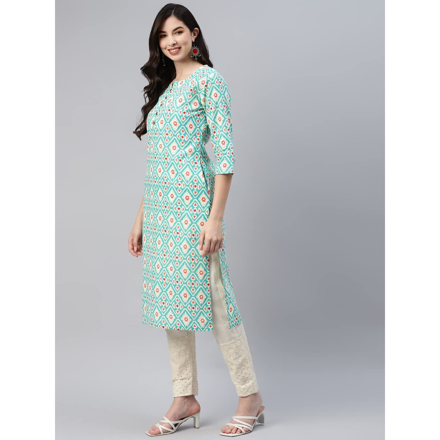 Aarika Women's Cotton Regular Tunic Shirt (Kurti-W-Nm-A-110_Firozi_Xxxl)