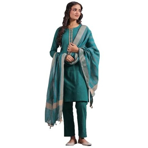 Anubhutee Women's Green Ethnic Motifs Straight Kurta Withtrousers & Dupatta