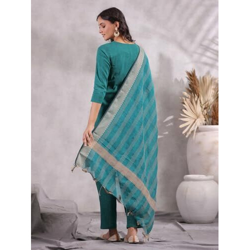 Anubhutee Women's Green Ethnic Motifs Straight Kurta Withtrousers & Dupatta