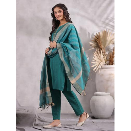 Anubhutee Women's Green Ethnic Motifs Straight Kurta Withtrousers & Dupatta