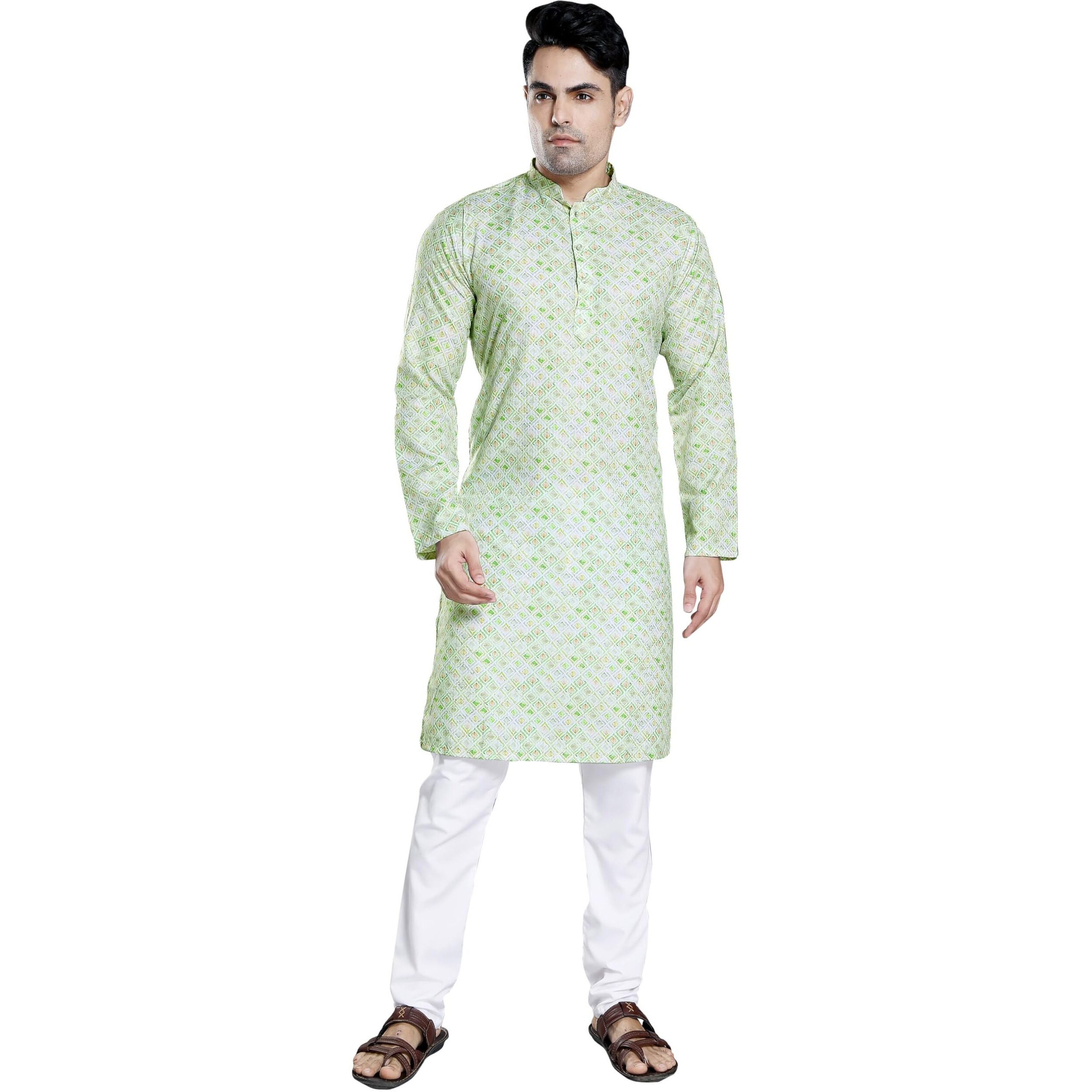 Divisive Men's Sequince Embroidered Printed Cotton Blend Only Slim Fit Kurta (Dkrt122_M_Green)