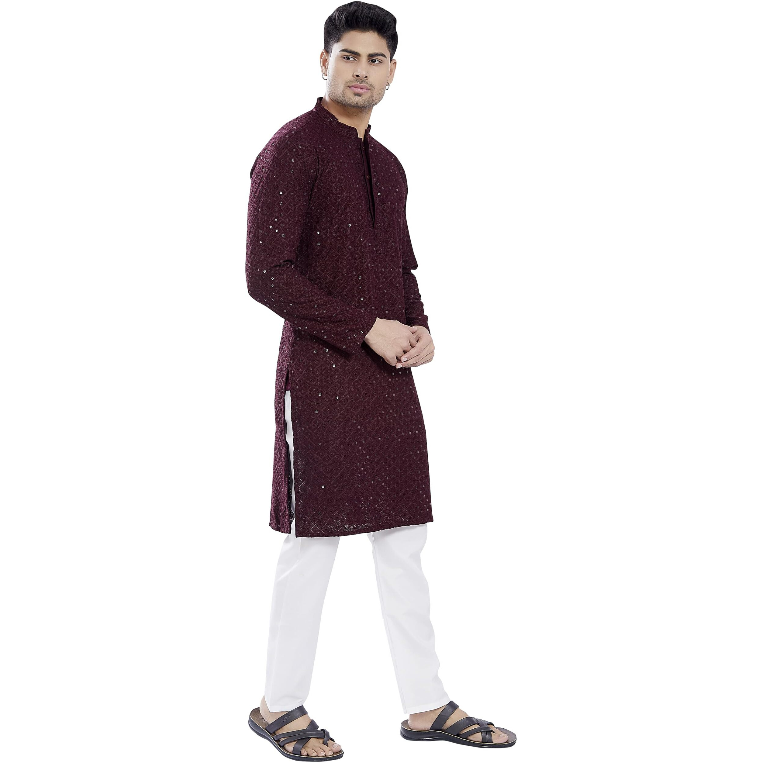 Divisive Men's Sequince Embroidered Cotton Blend Only Slim Fit Kurta (Dkrt672_Xxl_Burgundy)
