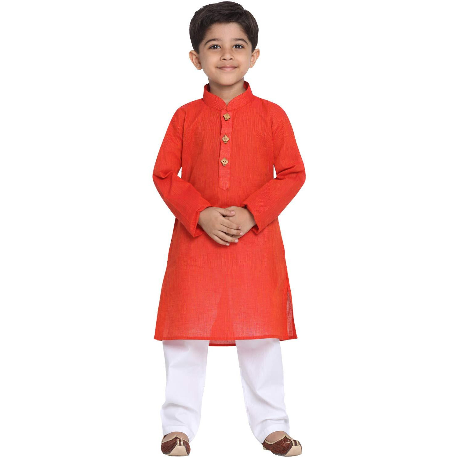 Jbn Creation Boys Pure Cotton Red And White Kurta Pyjama Set - Ethnic Elegance For Festivals | Comfortable Traditional Pure South Handloom Cotton Kurta Pyjama For Kids_Jbnbk070Rdnpwh_32L