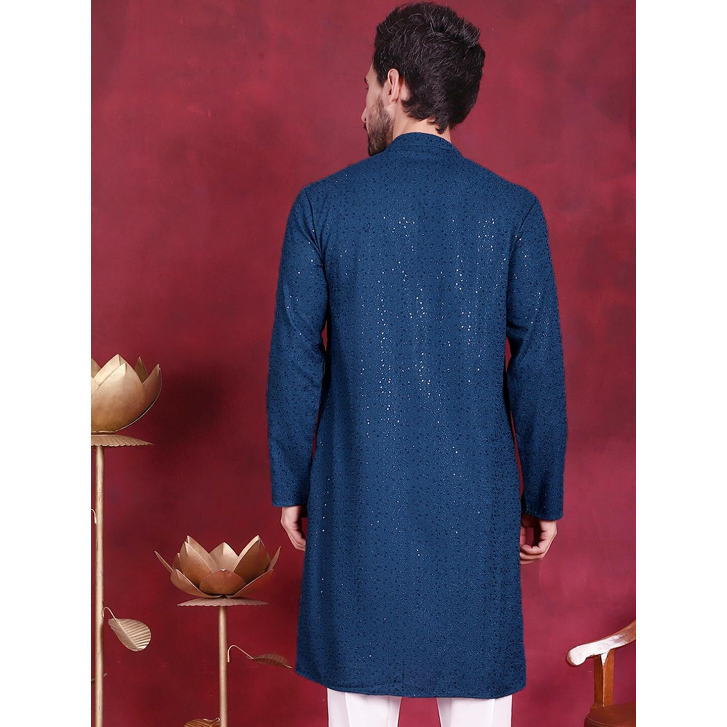 Jompers Mens Sequins Chikankari Kurtas (Peacock, Xl)