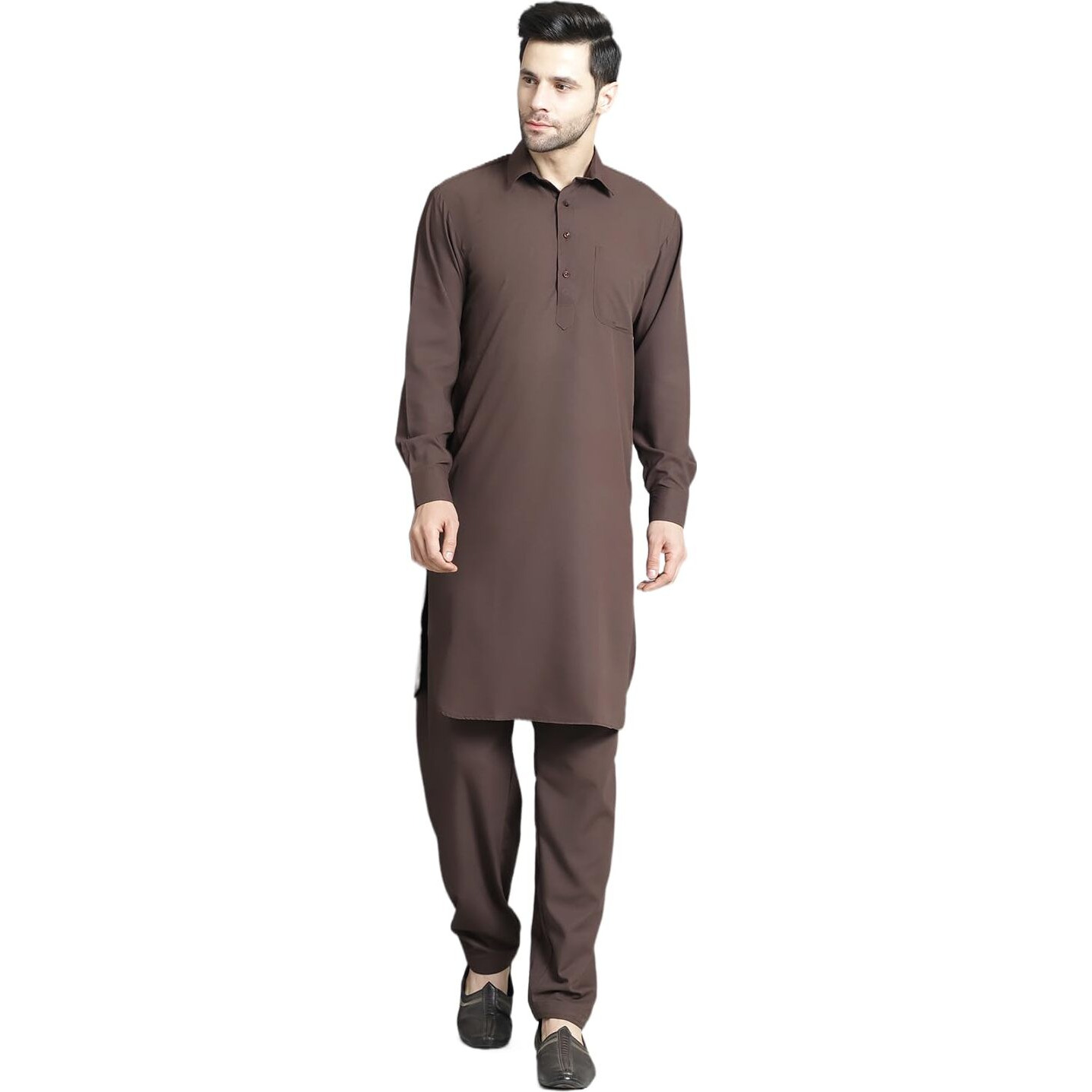 Jompers Men's Coffee Solid Pathani Kurta With Salwar (Coffee, S)