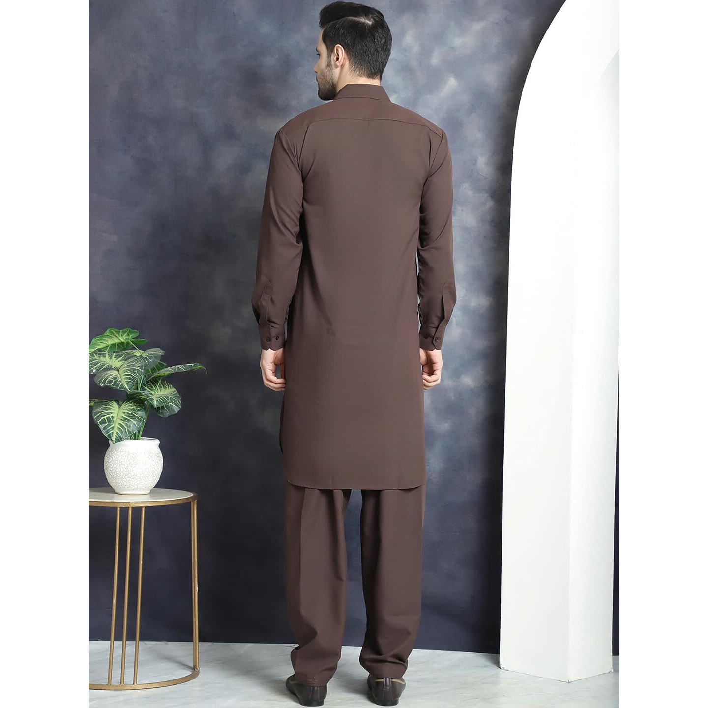 Jompers Men's Coffee Solid Pathani Kurta With Salwar (Coffee, S)