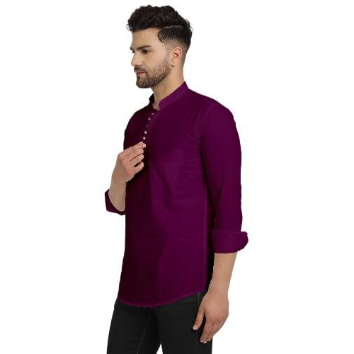Lookmark Men's Pure Cotton Solid Color Short Kurta Suitable For All Indian Wedding, Occasions, And Festivals (Az-Lm-Og-Kurta 08 Purple-M)