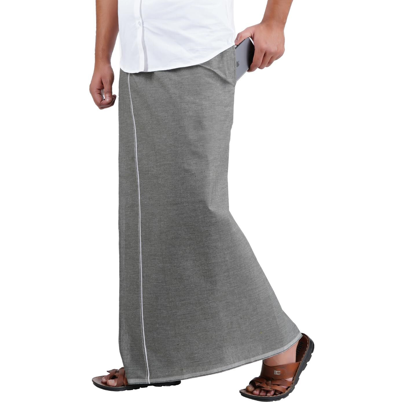 Prakasam Cotton Mens Premium Kfc Plain Welcro Pocket Dhoti (Kfc-Pln-Ash)