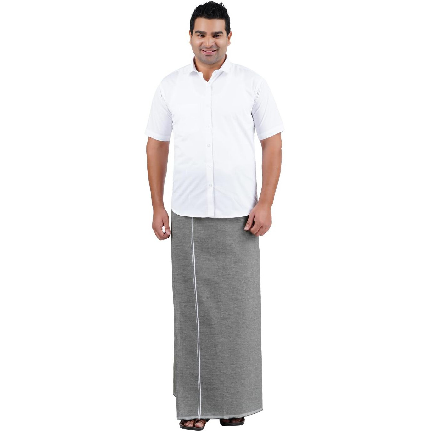 Prakasam Cotton Mens Premium Kfc Plain Welcro Pocket Dhoti (Kfc-Pln-Ash)