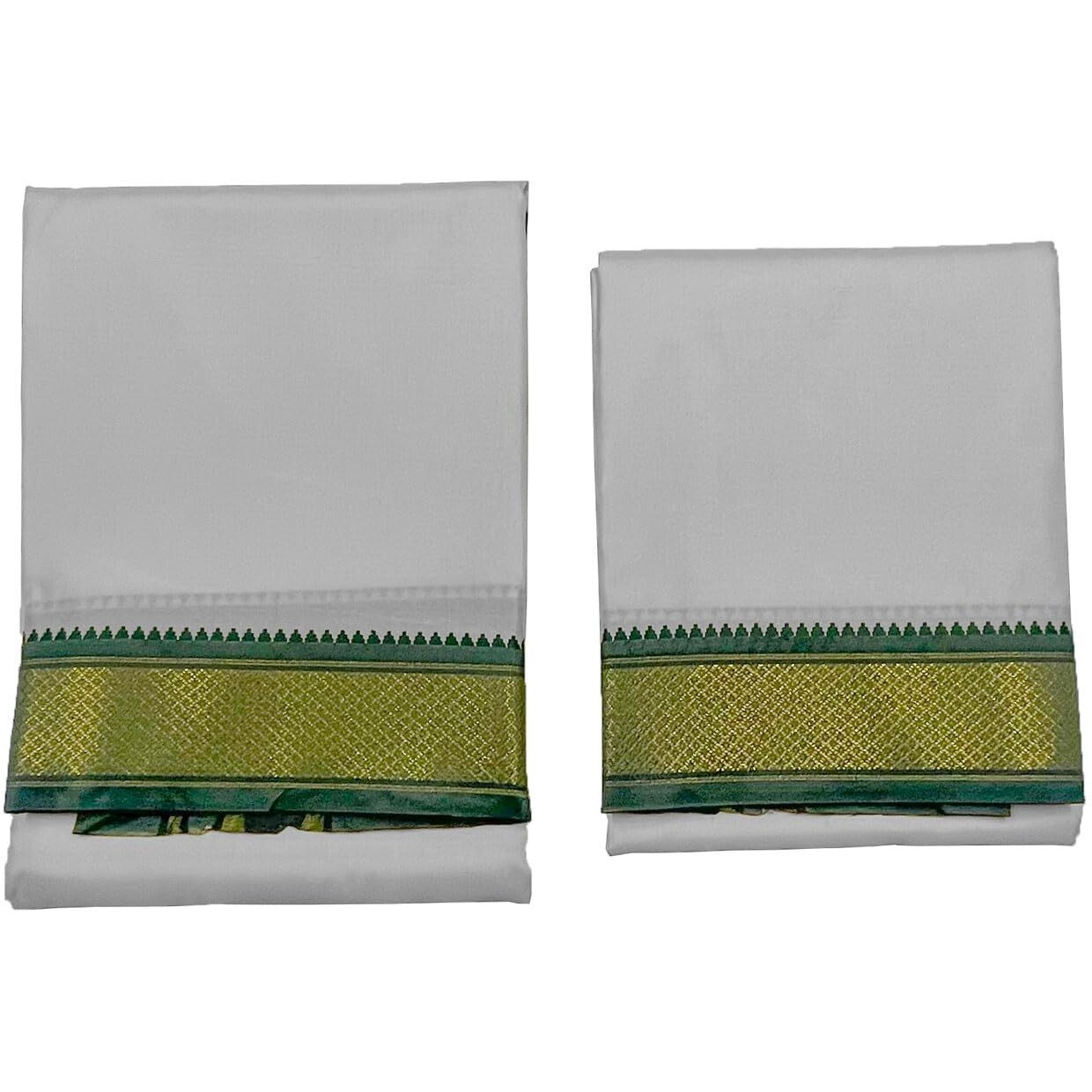 Prakasam Cotton Mens Blended Silk Type Pet Dhoti With Matching Towel/Dhoti1.28X3.60Mtr/1.28X1.80Mtr Towel/8 Mulam Vesti & 4 Mulam Towel (White)