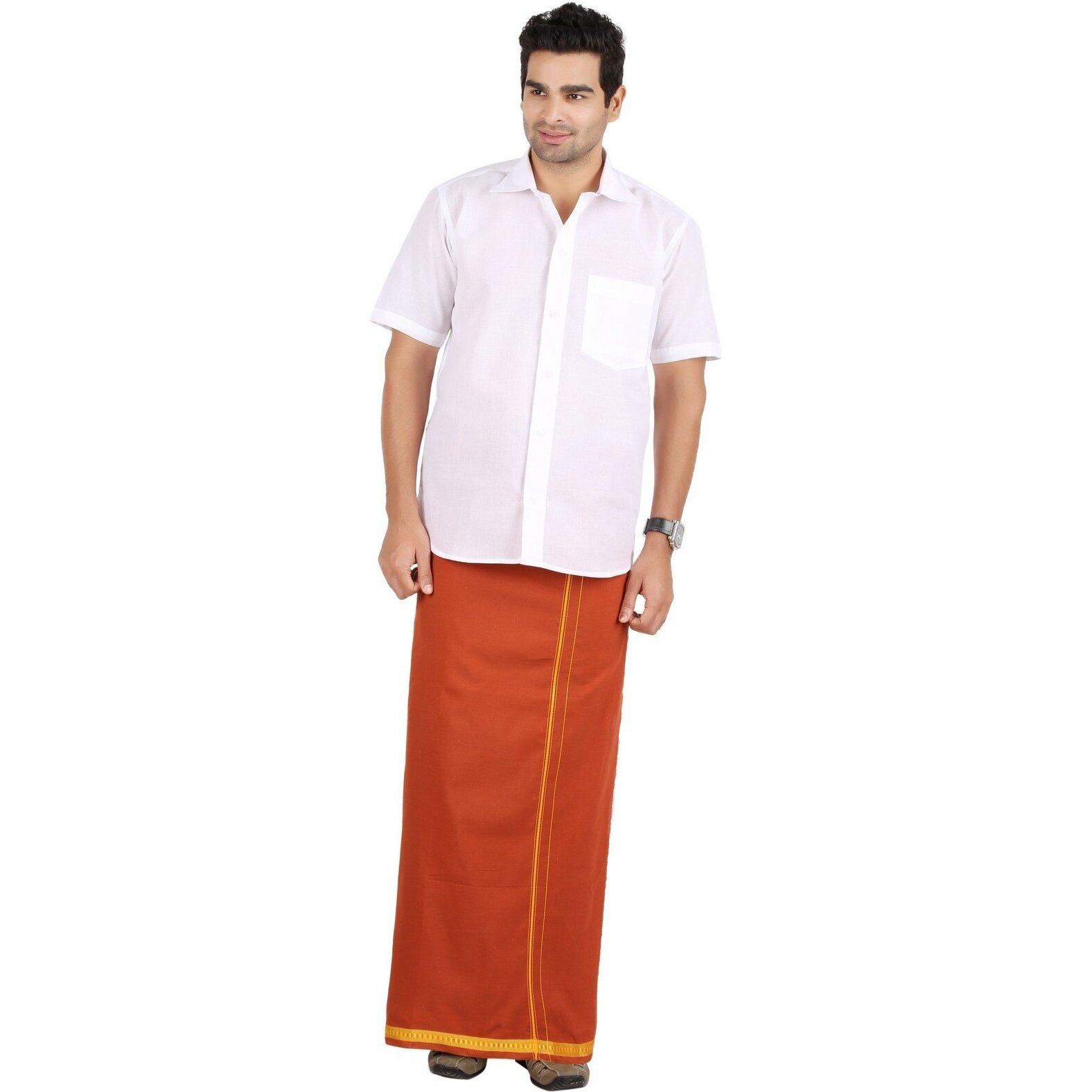Prakasam Cotton- Mens Single Bentex Cotton Dark Kavi Colour Dhoti.(Size 1.26X1.90 Mtrs)