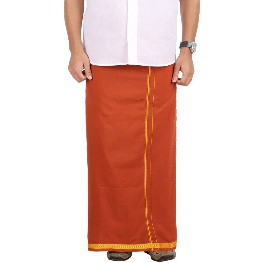 Prakasam Cotton- Mens Single Bentex Cotton Dark Kavi Colour Dhoti.(Size 1.26X1.90 Mtrs)