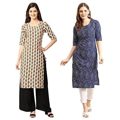 Pinkmint Women's Crepe Digital Print Straight Kurta(Pack Of 2)[Q-352-375-Xl]