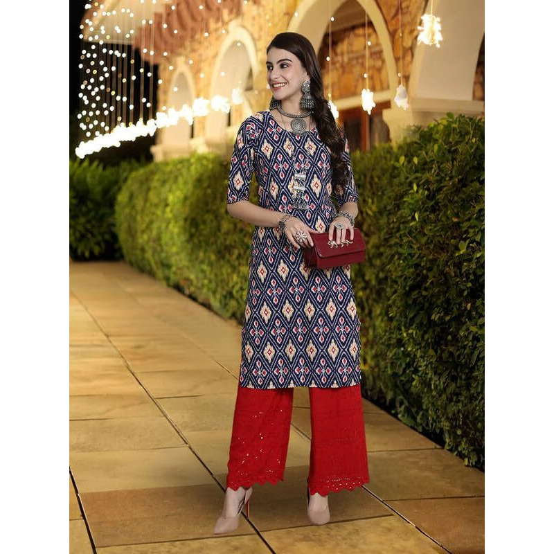 Pinkmint Women's Crepe Kurti Round Neck Straight Kurti For Women Comfortable Kurti Regular Wear Kurti For Women's (Pack Of 6)