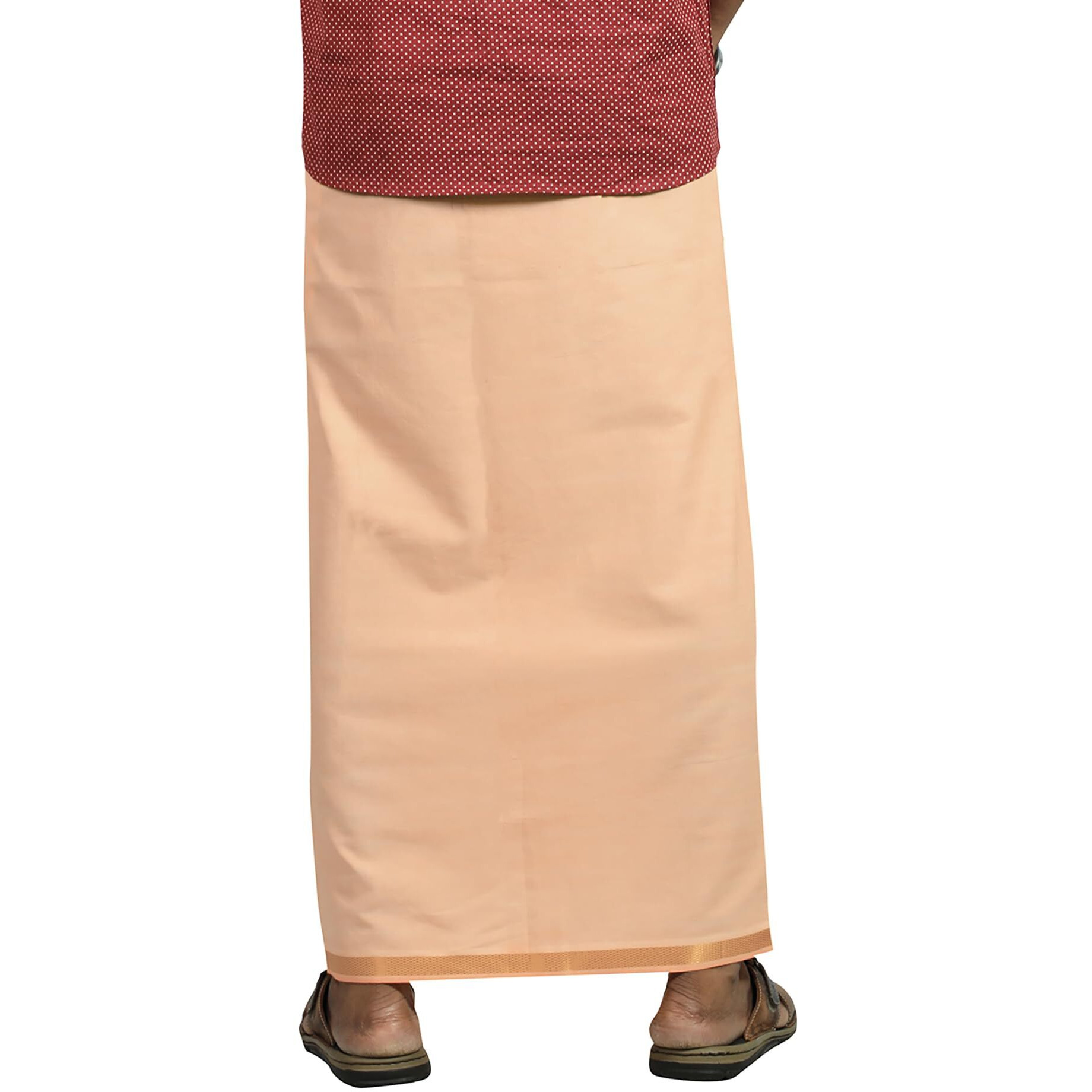 Prakasam Cotton Mens L.Kavi Colour Jari Cotton Flexi Size Welcro Pocket Dhoti (Jari-L.Kavi) - Medium