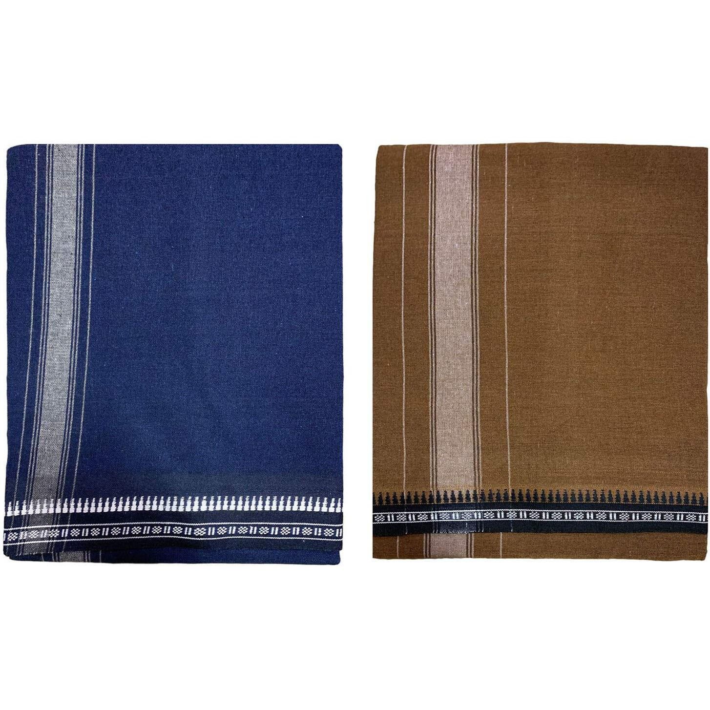Prakasam Cotton Mens Colour Thalapathi Border Single Dhoti/Size1.28X2.00 Mtrs/Combo Pack Of 2 Dhoties