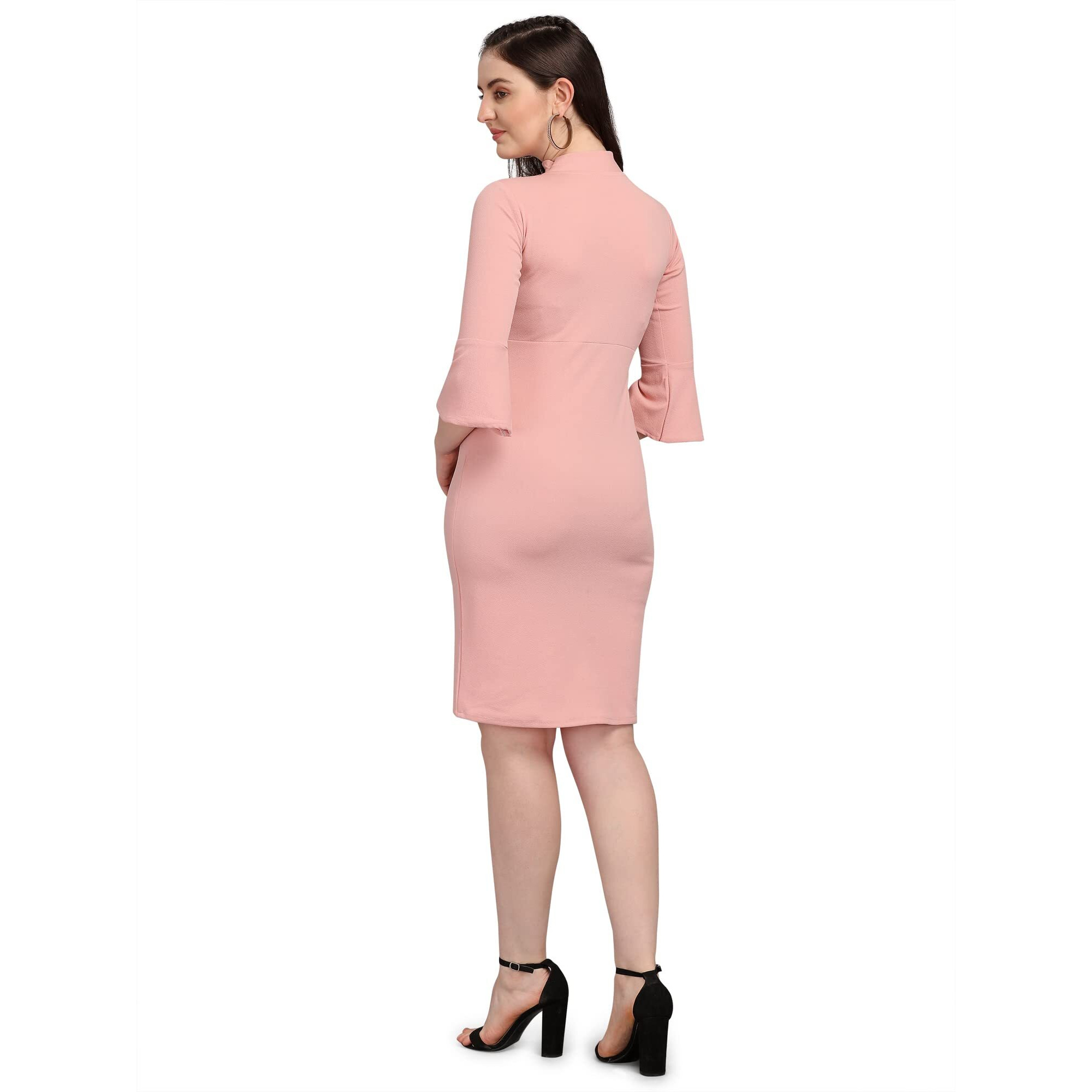 Purvaja Women's Corduroy Bodycon Knee Length Dress (Ruby-102-Pe-S_Peach