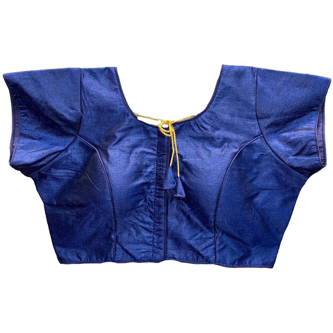 Pujia Mills Women's Silk Solid Short Sleeve Regular Saree Kajal 3 Blouse Navy Blue 38