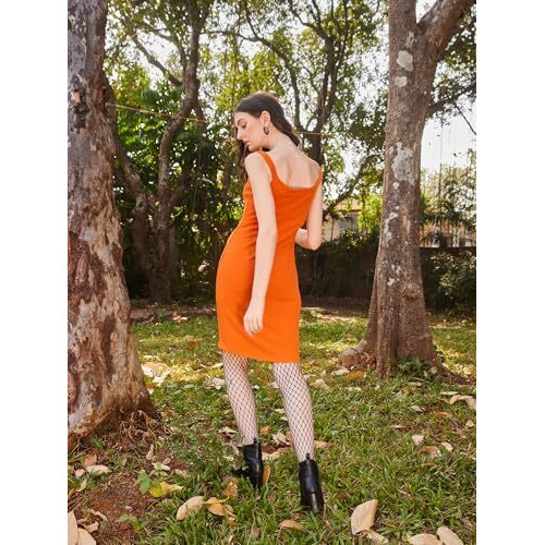 Purvaja Womens Bodycon Mini Length Dress (Wini-123_Orange_Large)