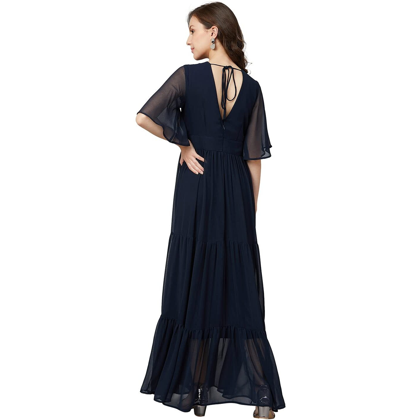 Rare Women's Georgette Fit And Flare Maxi Casual Dress (Ep6216_Navy Blue_Large)
