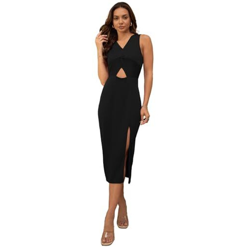 Rare Women's Spandex A-Line Mid-Calf Length Casual Dress (Ep8130A_Black_Xs)